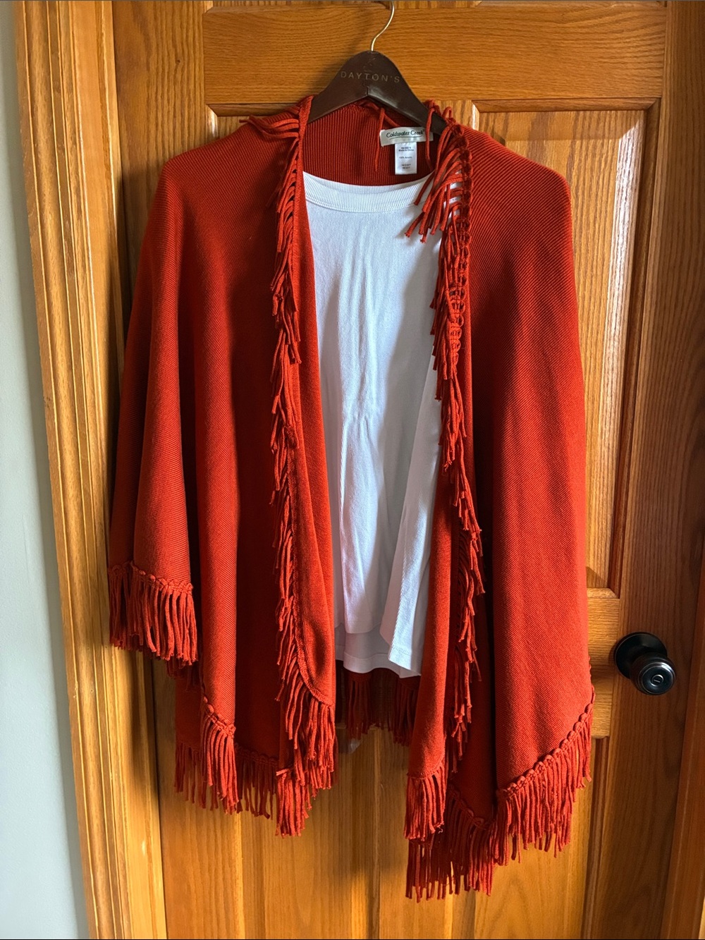Coldwater Creek Rust Fringe Open-Front Poncho